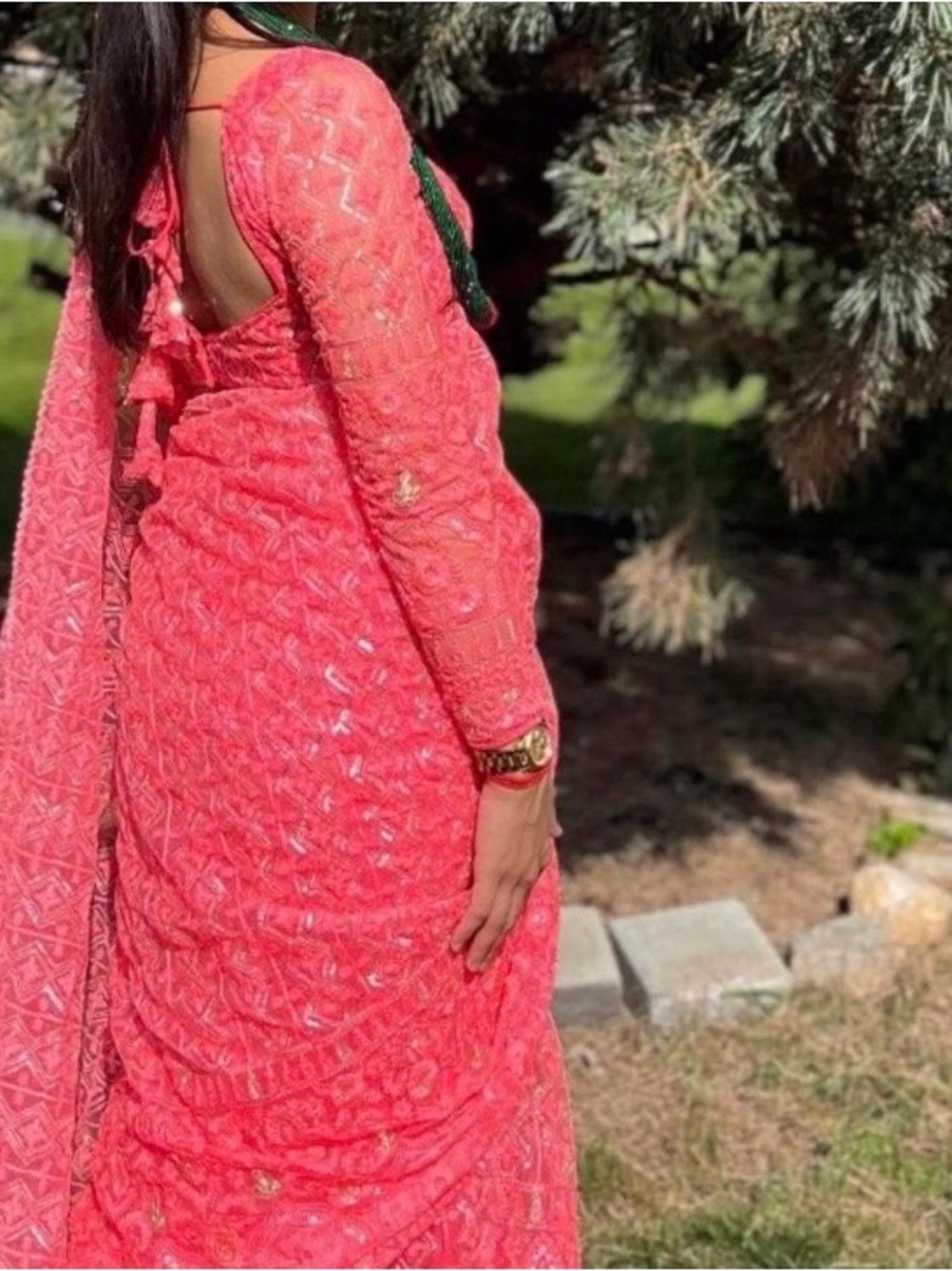 Vibrant Coral Embroidered Women’s Dress
